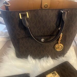 Michael Kors Dark Brown Tote with Matching Pouch